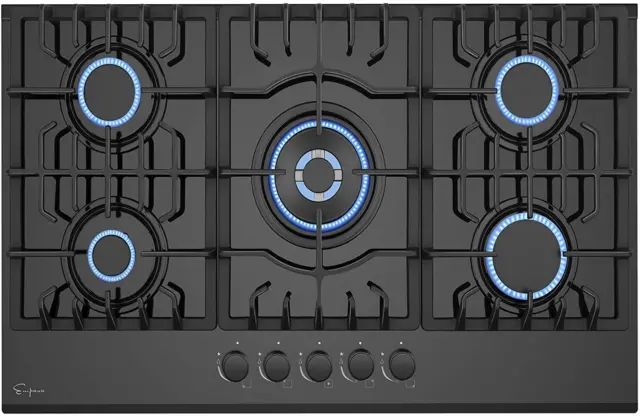 30 In. Gas Stove Cooktop 5 Italy Sabaf Sealed Burners NG/LPG Convertible in Blac