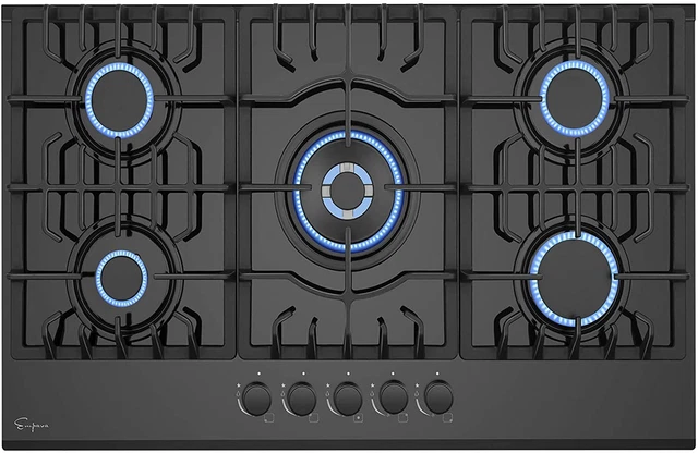 30 In. Gas Stove Cooktop 5 Italy Sabaf Sealed Burners NG/LPG Convertible in Blac