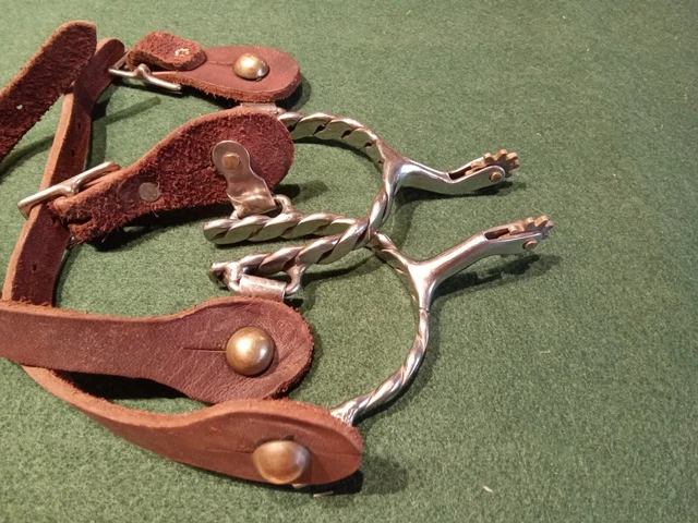 Western Cowboy Braided Stainless Spurs With Straight Shank 7/8" Rowels