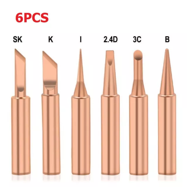 Bare Copper Iron Tip Lead-free 6pcs Internal Heating 936 Soldering Iron Tips