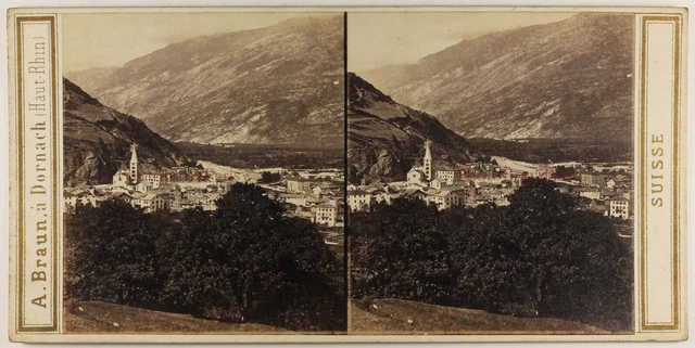 Schweiz -ansicht Visp Wallis c1865 Foto Braun Stereo Vintage Albumin P70L4n