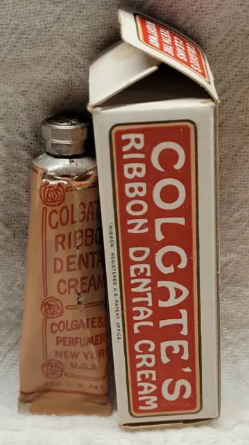 RARE EARLY 1900s COLGATE'S RIBBON DENTAL CREAM TUBE IN ORIGINAL BOX w PHAMPLET