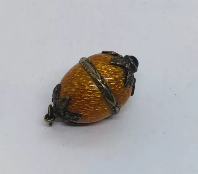 Russische Antik 84 Sterlingsilber Orange Emaille Granat Ei Charm Anhänger 2