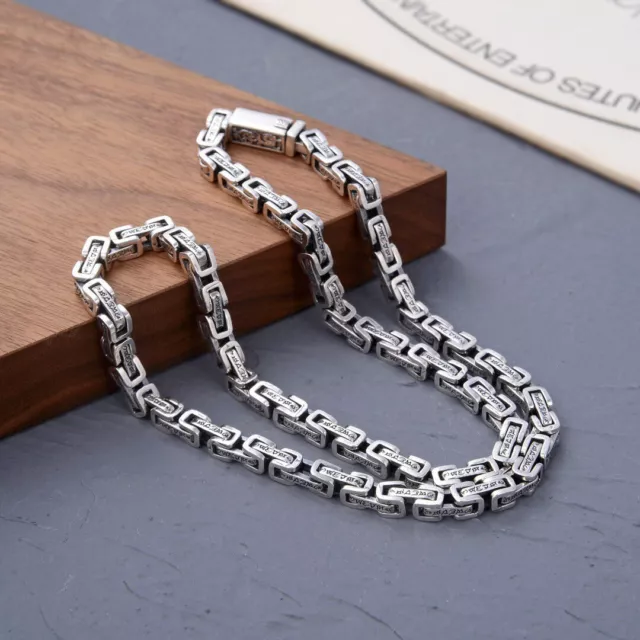 Real 925 Sterling Silver Chain Women Men 5mm Square Byzantine Link Necklace