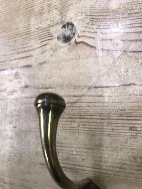 Original Antique Edwardian Brass Double Coat Hook Old  Metal Reclaimed Vintage 2