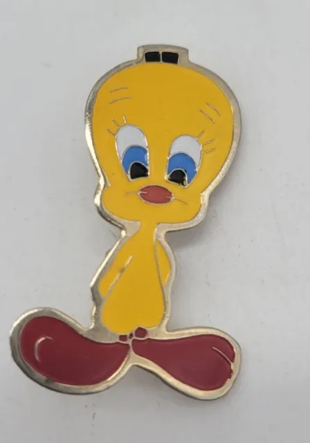 Vintage Warner Brothers Tweety Bird Enamel Yellow Red Gold Tone Pin Brooch