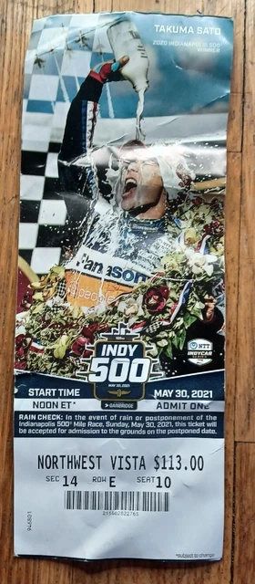 2021 Indianapolis Indy 500 Ticket Stub Takuma Sato Helio Castroneves Multi Creas 2021 Indianapolis Indy 500 Ticket Stub Takuma Sato Helio Castroneves Multi Creas