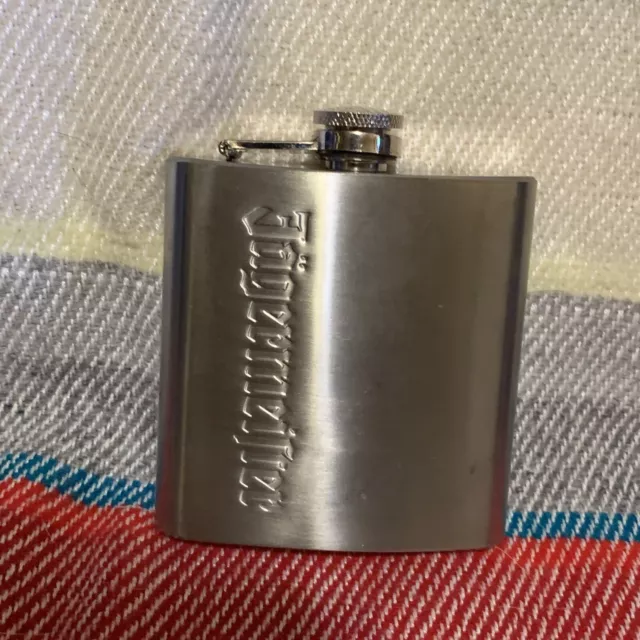 Jagermeister Flask 6oz Stainless Steel Embossed Logo Screw Top