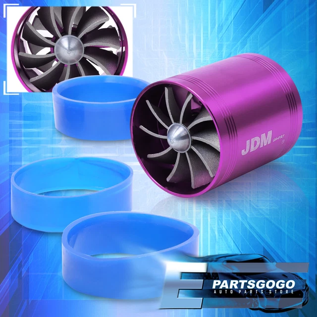 Short Ram Cold Air Intake Turbonator 2.5" Dual Fan Gas Fuel Saver Purple