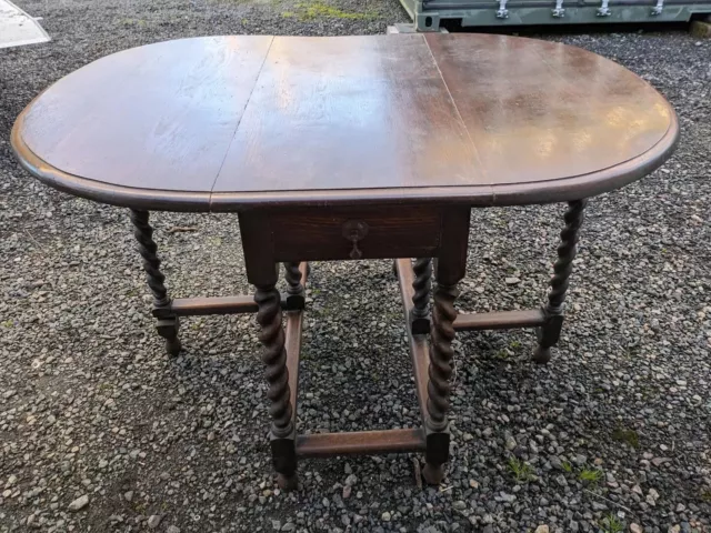 Antique 19th Century Oak English Barley Twist Drop Leaf Gateleg Dining Table
