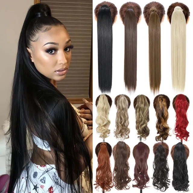 Real Long Thick Natural Wrap Ponytail Pony Tail Clip In Synthetic Hair Extension