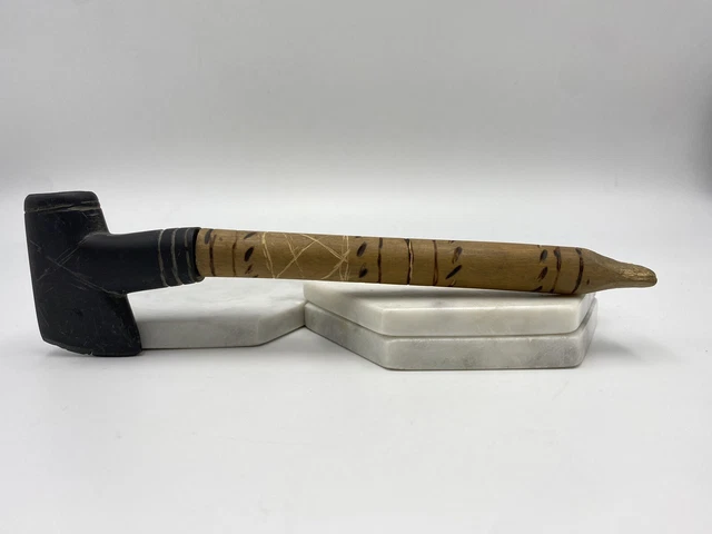 Antique Sioux Plains Indian 2-Piece Puzzle Tomahawk Pipe Carved Stone Wood 8"