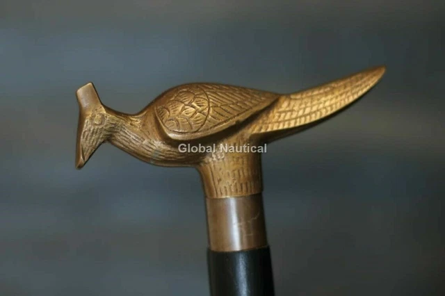 Peacock Design Walking Stick Handle Antique Brass Handle Walking Shaft Cane Gift