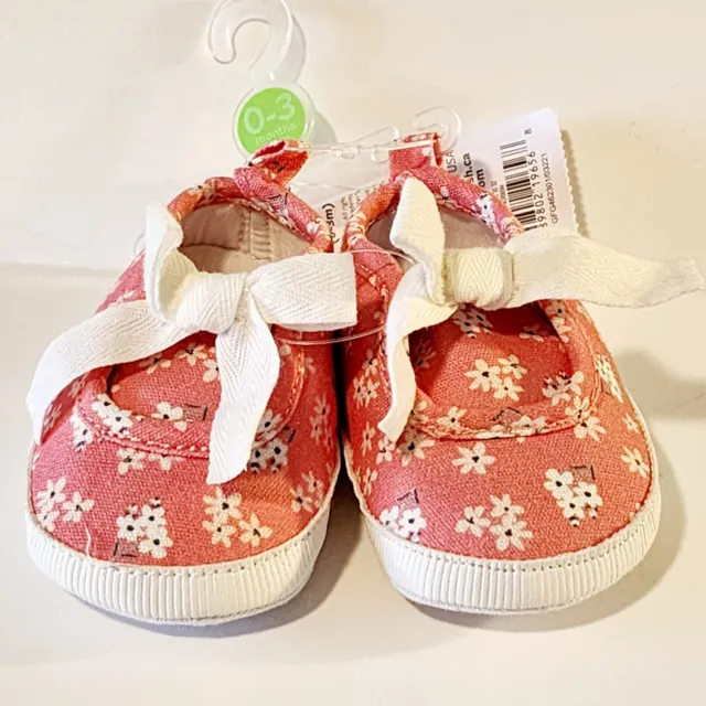 Carter's Baby Girl Crib Shoes NWT - Size 1 - 0-3 Months - Pink/White Flowers