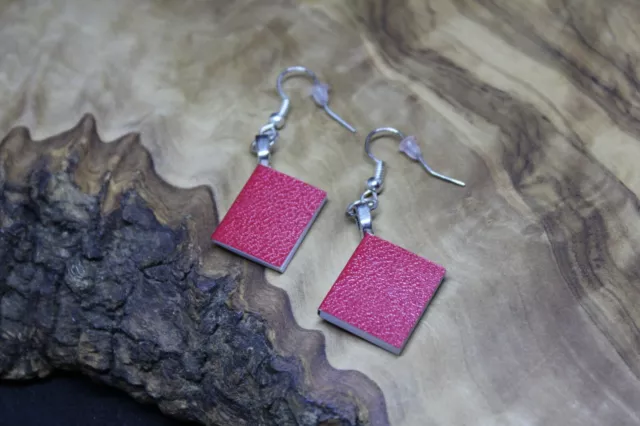 Miniature Book Drop Earrings. Up-cycled Dollhouse accessories. With blank pages.