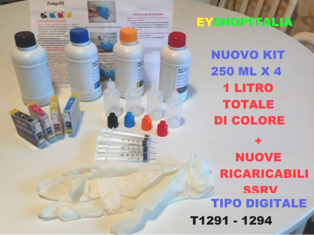 Cartucce T1291- T1294 Ricaricabili Piene Di Pronto Uso  + 1 Litro Di Inchiostro