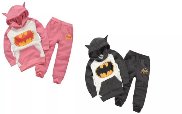 2PCS Toddler Baby boys/girl Outfit batman hooded coat+ pants kids Clothes Set