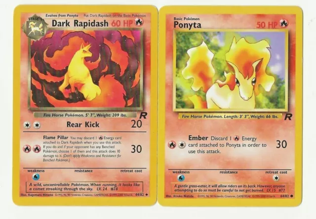 DARK RAPIDASH  & PONYTA 44/82 Team Rocket NM- / EX+ English Pokemon lot