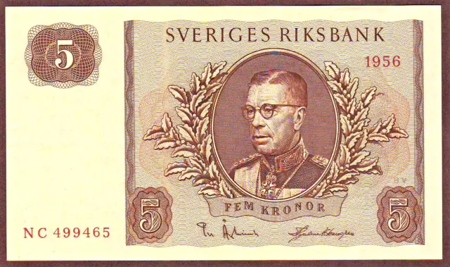 SWEDEN  5 Kronor  1956     UNC