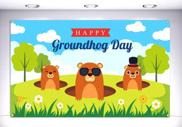Happy Groundhog Day Photo Booth Backdrop Welcome Spring Party Decoration Febr...