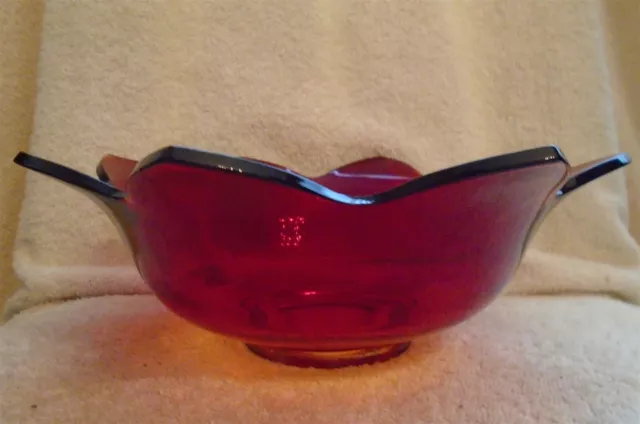 Vintage Fenton Glass Red Amberina Lotus Shaped Bowl 9 Inch in Diameter
