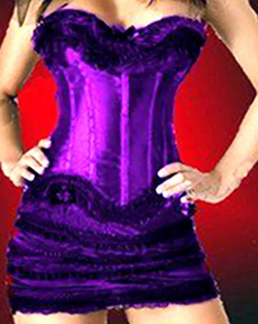 Ladies Purple Satin Sexy Basque & Brief Set Womens Sexy Lingerie Underwear  (GC)