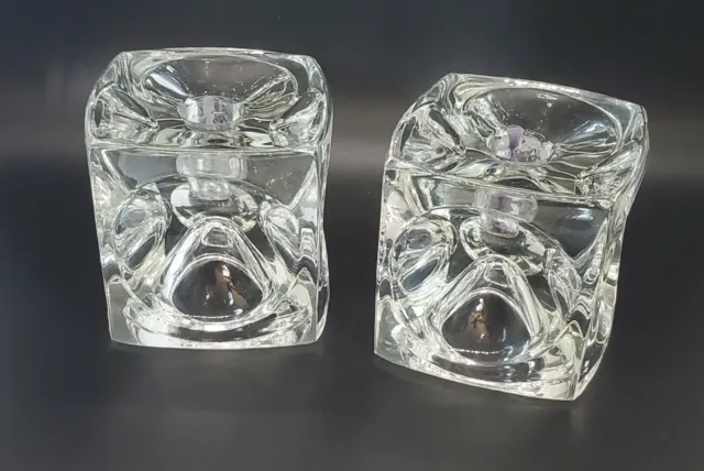 Peill & Putzler (?)  Pair of Candlestick Ice Cube Glass Candle Holders