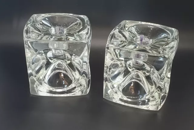 Peill & Putzler (?) Pair of Candlestick Ice Cube Glass Candle Holders Peill & Putzler (?) Pair of Candlestick Ice Cube Glass Candle Holders