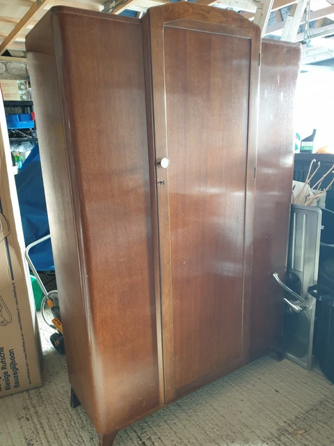 Vintage Double Wooden Veneer Wardrobe *VGC*deco*curved*lightweight*rails*lock