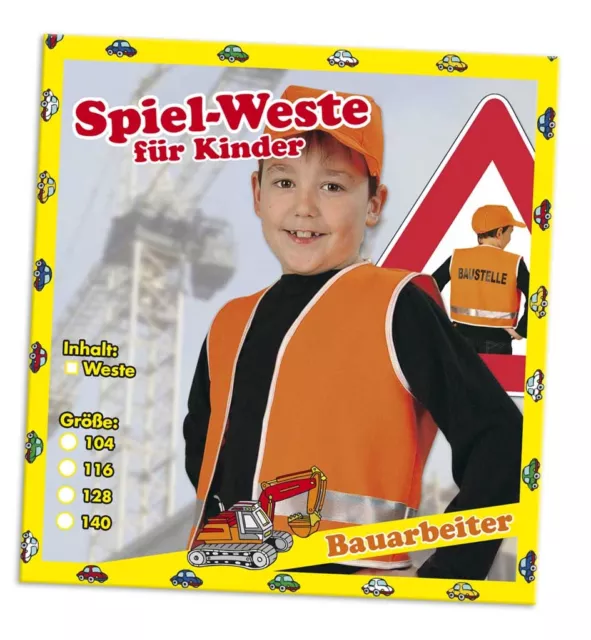 Spiel-Weste orange Bauarbeiter 104 116 128 140 Kostüm Baustelle 12155513