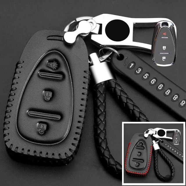 Genuine Leather Car Key Fob Case Cover For Chevy Camaro Cruze Malibu Volt Bolt