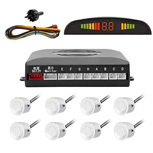 Radar De Recul OSAN 4 Capteurs - Système Aide Stationnement Avec Écran LED Numérique Et Beeper - Blanc