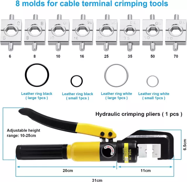 16 Ton 8 Dies Hydraulic Crimper Wire Battery Cable Lug Terminal Crimping Tool 2