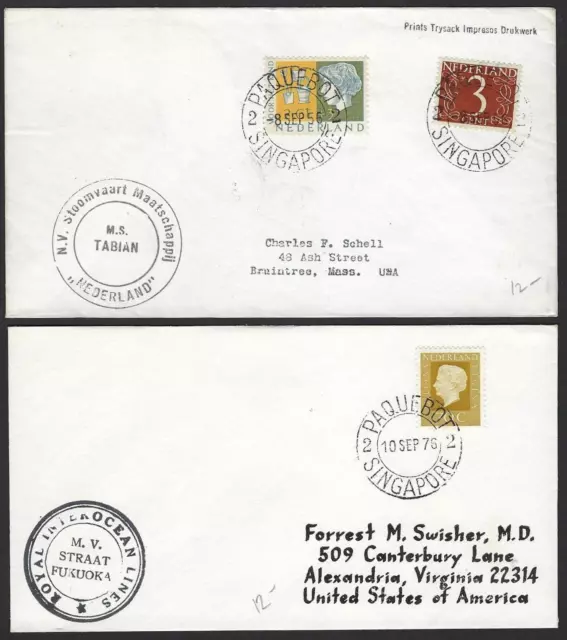 Singapore Pays-Bas 1956 Paquebotsingapore Cancel & Paquebot Singapore 1976 Sur