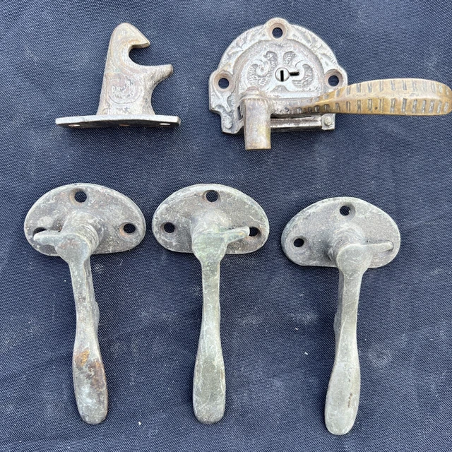 ANTIQUE VINTAGE NICKEL ICE BOX CHEST LATCHES locks & keepers hardware £