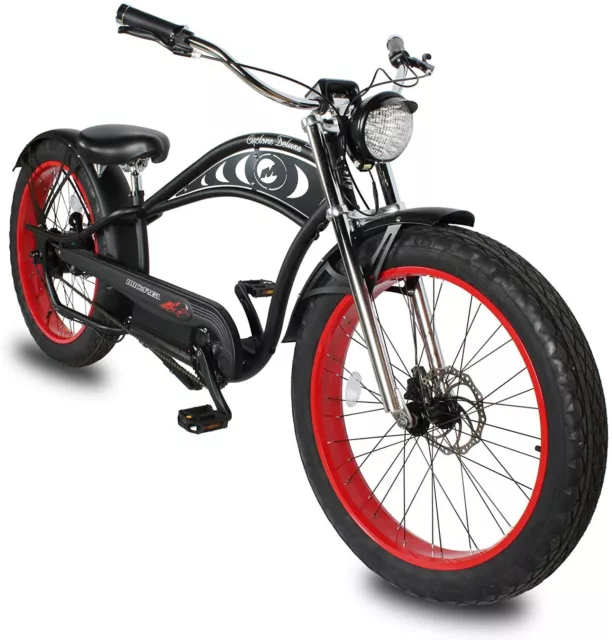 26" Fat tires Cyclone Electric Bike Chopper Cruiser  500W Motor F&R Disc Bicycle