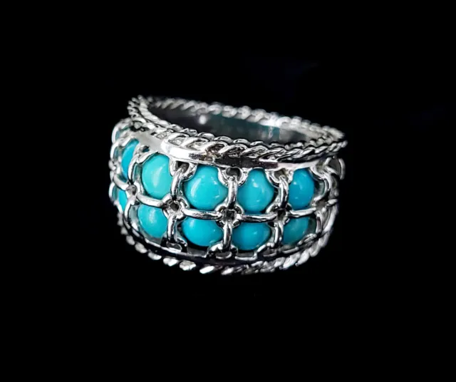 Estate Sterling Silver Turquoise Chain Bead Design Atelier Anthony Nak Ring 6