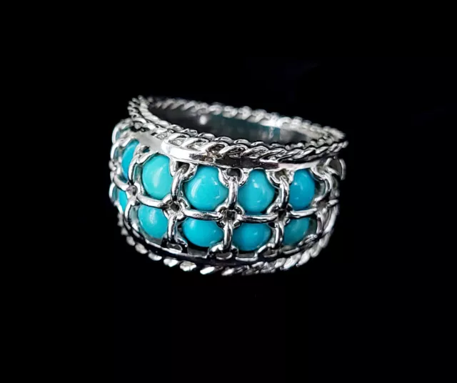 Estate Sterling Silver Turquoise Chain Bead Design Atelier Anthony Nak Ring 6 Estate Sterling Silver Turquoise Chain Bead Design Atelier Anthony Nak Ring 6