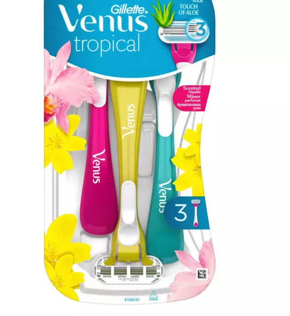 Gillette Venus Tropical - Women's Disposable 3 Blade Razors - Pack of 3