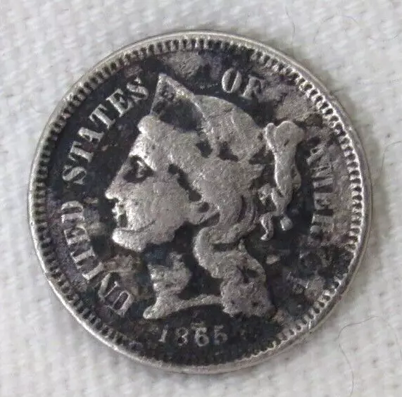 1865 Three Cent Nickel Piece 3C Ungraded Civil War Date US Type Coin