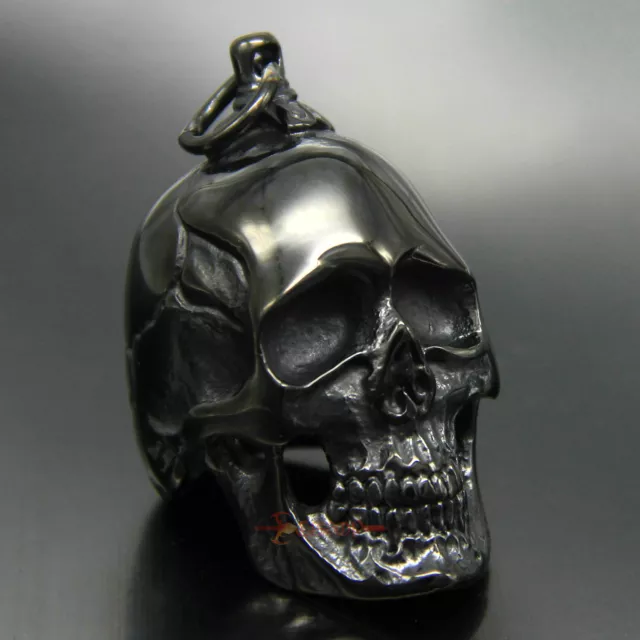 Men's Large Black Skull Necklace Pendant Gothic 316L Stainless Steel Biker Charm