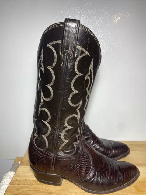 TONY LAMA Mens 7 1/2 E Exotic Western Boots Brown Lizard Skin, USA Made 8012
