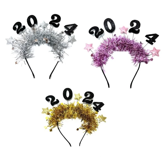 Hair Hoop 2024 Happy New Year Party Headband Numerals Plastic Tinsel Headband