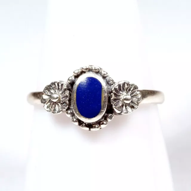 Schlichter Damen Ring aus 925er Silber Lapislazuli silver floral Jugendstil Art