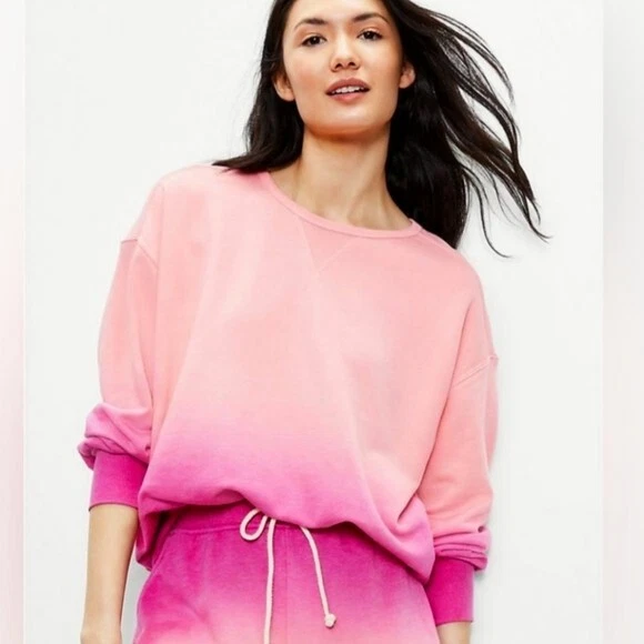 Lou & Grey Sz Small Pink Dip Dye Ombre Terry Crewneck Sweatshirt Soft Spring