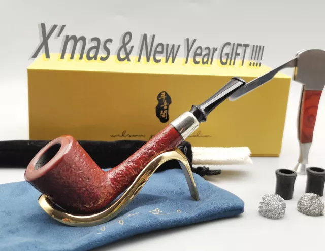 HS Studio Canadian Copper Ring Sandblast Briar wood Pipe Gift Set