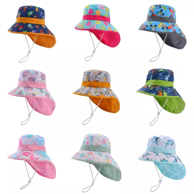 Kids Baby Summer Sun Hat with Neck Flap Gilrs Boys Wide Brim UV Protection Cap