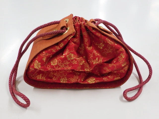 6396146: Japanese Kimono / Vintage Drawstring Bag / Woven Flower Arabesque