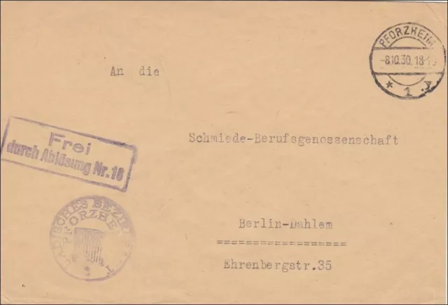 Badisches Bezirksamt Pforzheim 1930 nach Berlin - Schmiede Berufsgenossenschaft