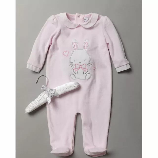 Baby Girl  sleepsuit Baby Grow Pink velour romper Bunny Spanish style 0 - 9 m